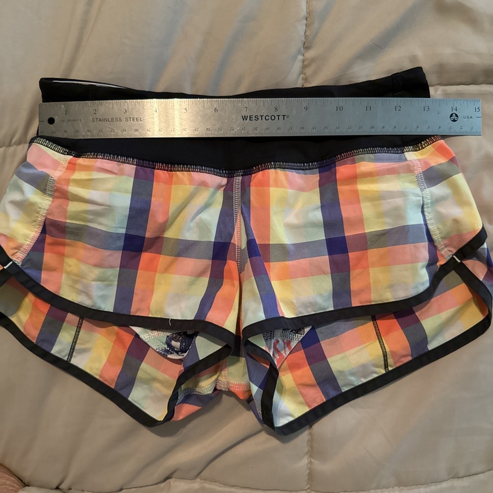 Lululemon 4 Speed Short Sea‎ Wheeze Plaid Mermaid Blue Orange EUC! Rare!  0982